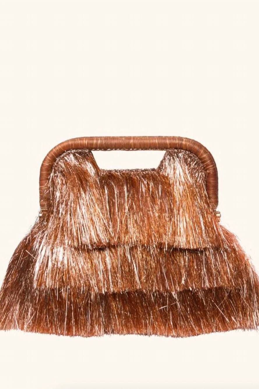 NEW POOLSIDE the flamads fringe mini bag in metallic copper